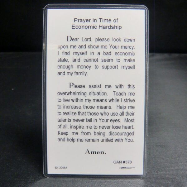 Prayer for Economic Hardship Blessed Prayer Card